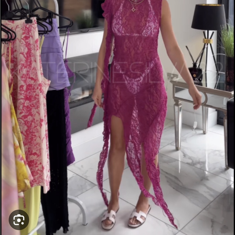Zara Magenta Asymmetrical Lace Dress